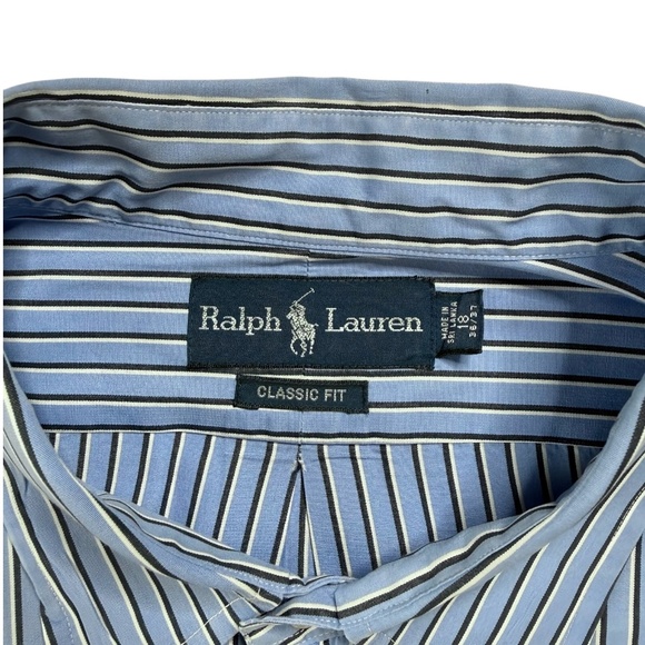 Ralph Lauren Business Mens Classic Fit Blue White Pinstripe Button Up 18 36/37 - Picture 8 of 9